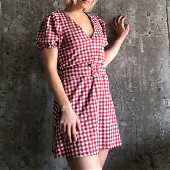 Zara Gingham Puff Sleeve Belted Dress - Picture 6 of 6